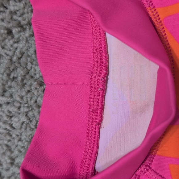 Lands End Girls Rash Guard Long Sleeve Pink Orange Hawaiian Flower Medium - Picture 4 of 7